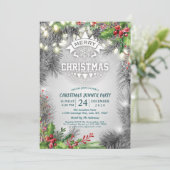 Invitation Noël et Nouvel An Diner Fête Pine Poinsettia (Debout devant)