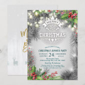 Invitation Noël et Nouvel An Diner Fête Pine Poinsettia (Devant / Derrière)