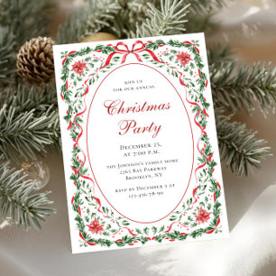 Invitation Noël Fantaisiste Ruban Rouge Fête de Fêtes