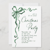 Invitation Noël Fantaisiste Vert Bow Party de Fêtes (Devant)