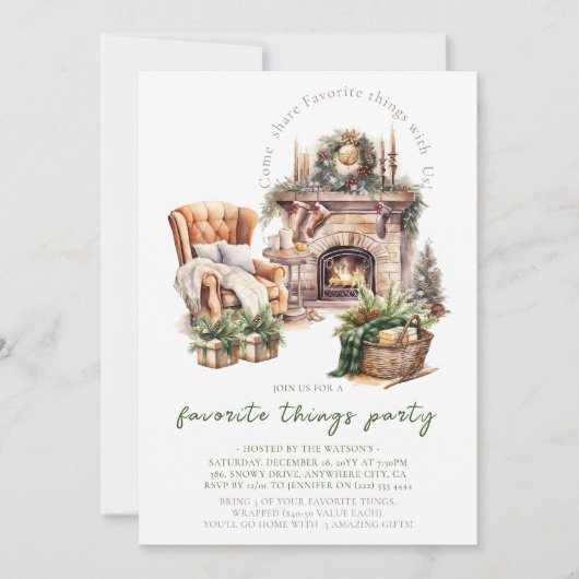 Invitation Noël favoris Fête cheminée (Devant)