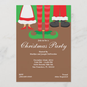 Invitation Noël Feet, Père Noël, Elf et Mme Claus