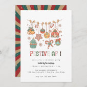 Invitation Noël festif rétro (Devant / Derrière)