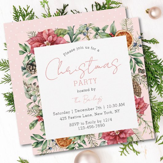 Invitation Noël Festif Script Floral moderne