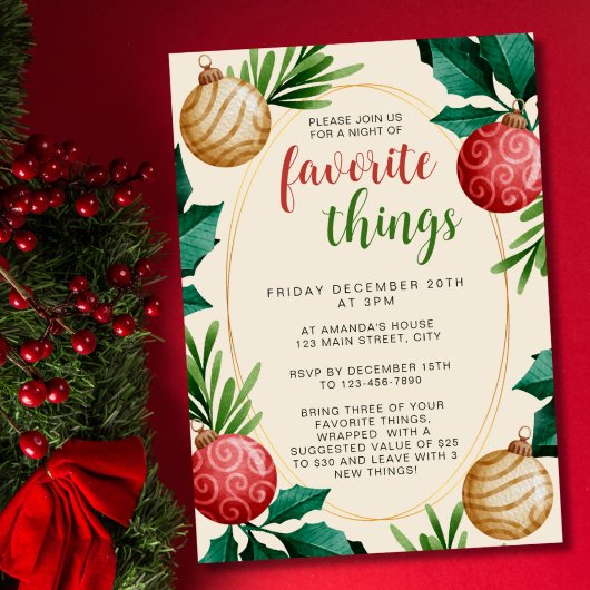 Invitation Noël Festive Ornament Favorite Things Party