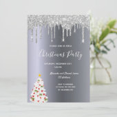 Invitation Noël fête argent parties scintillant gouttes d'arb (Debout devant)