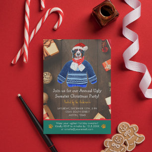 Invitation Noël Fête Bernese Chien laide Sweat Party