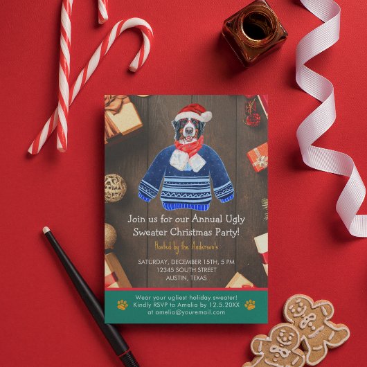 Invitation Noël Fête Bernese Chien laide Sweat Party