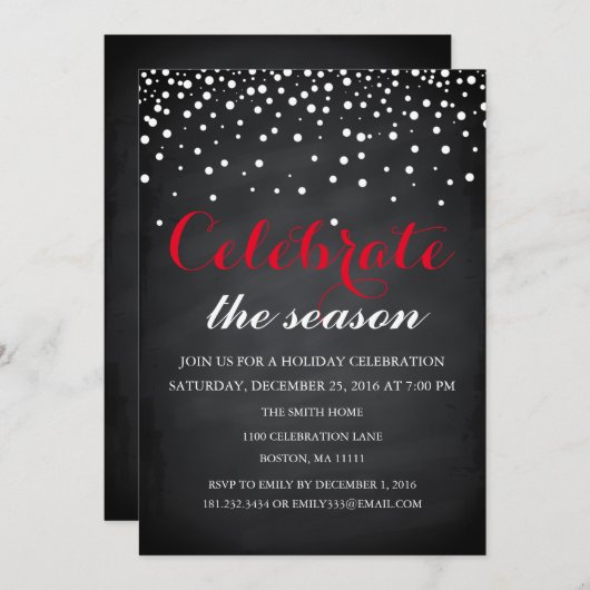 Invitation Noël Fête Black Chalkboard (Devant / Derrière)