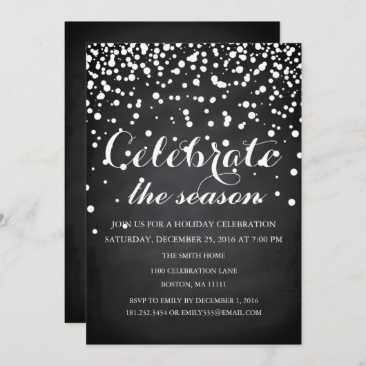 Invitation Noël Fête Black Chalkboard (Devant / Derrière)
