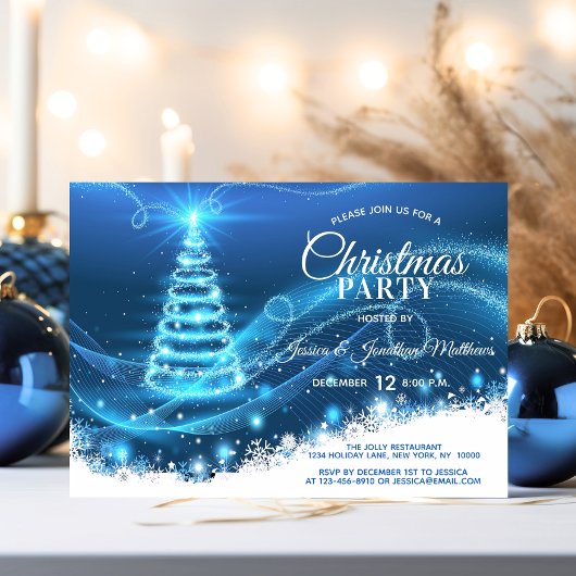 Invitation NOËL FÊTE BLEU Twinkles lumières Arbre à Neige