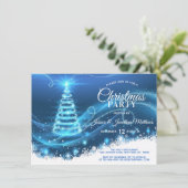 Invitation NOËL FÊTE BLEU Twinkles lumières Arbre à Neige (Debout devant)