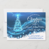 Invitation NOËL FÊTE BLEU Twinkles lumières Arbre à Neige (Devant)
