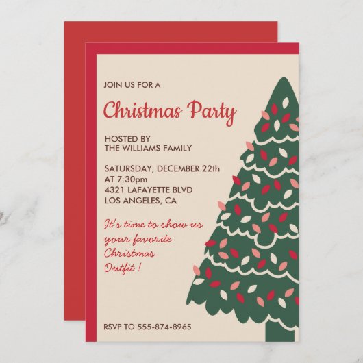 Invitation Noël Fête classique Arbre géant (Devant / Derrière)