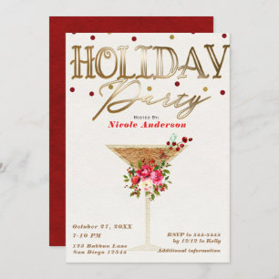 Invitation Noël Fête Cocktail Gold Red Holiday