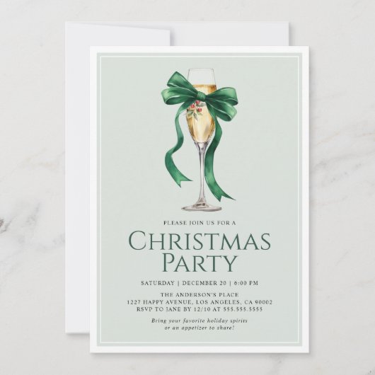 Invitation Noël Fête Cocktail Green Bow Moderne (Devant)