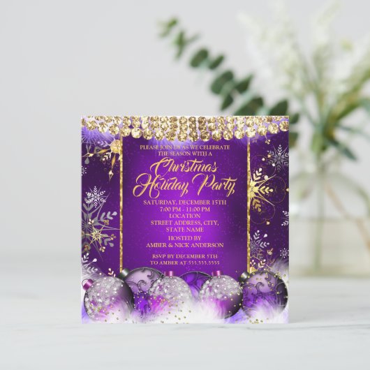 Invitation Noël Fête de l'or pourpre Bauble Neige (Debout devant)