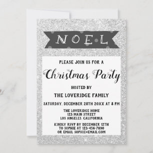 Invitation Noel Fête de Noël Grey Parties scintillant d'argen