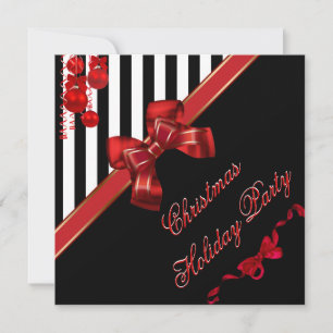 Invitation Noël Fête de vacances Rouge Blanc Rayure Nœud de N