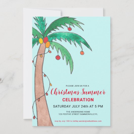 Invitation Noël Fête d'été Palm Tree (Devant)