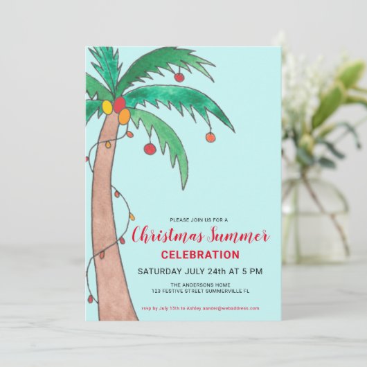 Invitation Noël Fête d'été Palm Tree (Debout devant)