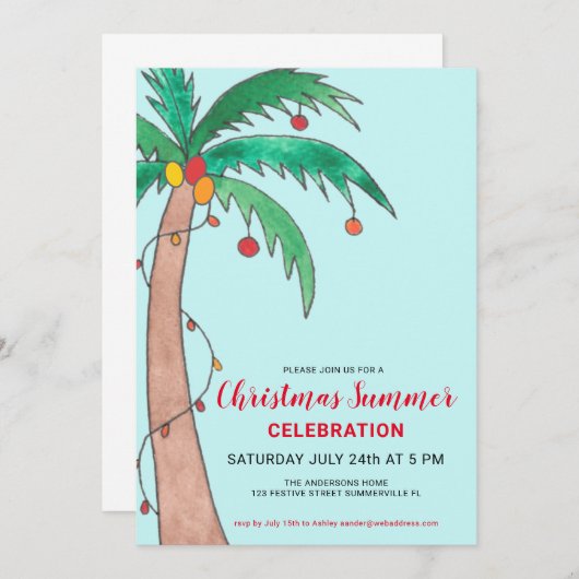 Invitation Noël Fête d'été Palm Tree (Devant / Derrière)