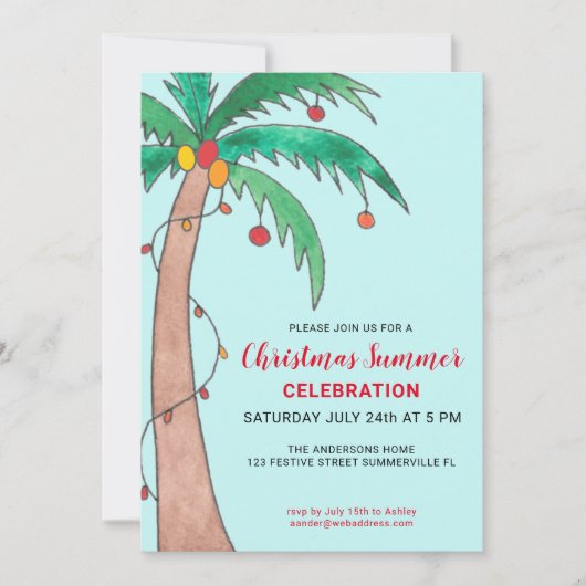 Invitation Noël Fête d'été Palm Tree (Devant)