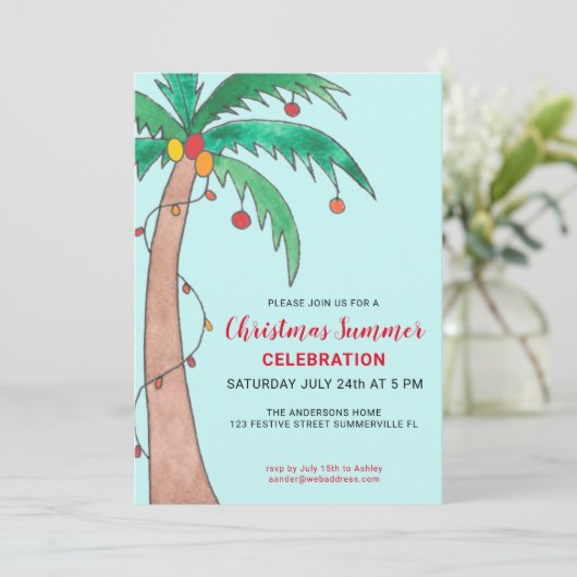 Invitation Noël Fête d'été Palm Tree (Debout devant)