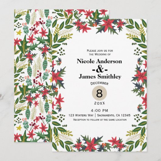Invitation Noël Fête d'hiver Mariage Floral Rustique (Devant / Derrière)
