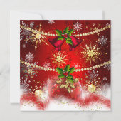 Invitation Noël Fête d'or rouge Baubles Holly (Dos)