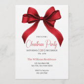 Invitation Noël Fête Élégante Ruban Rouge (Devant)