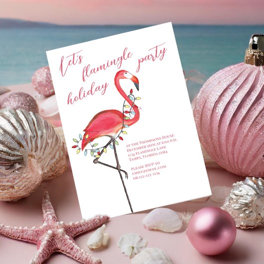 Invitation Noël Fête Flamant rose rose mignon
