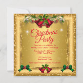 Invitation Noël Fête Gold Red Parties scintillant Photo (Devant)
