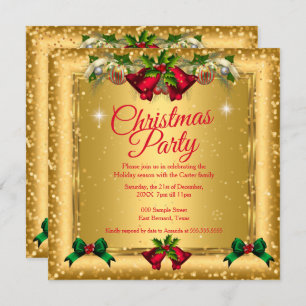 Invitation Noël Fête Gold Red Parties scintillant Photo