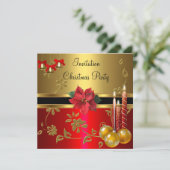 Invitation Noël Fête Gold Red Xmas (Debout devant)