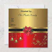 Invitation Noël Fête Gold Red Xmas (Dos)