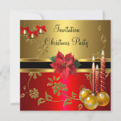 Invitation Noël Fête Gold Red Xmas (Devant)