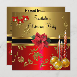 Invitation Noël Fête Gold Red Xmas