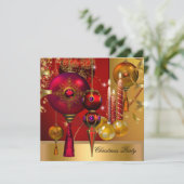 Invitation Noël Fête Gold Red Xmas Balls (Debout devant)
