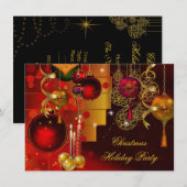 Invitation Noël Fête Gold Red Xmas Décorations (Devant / Derrière)