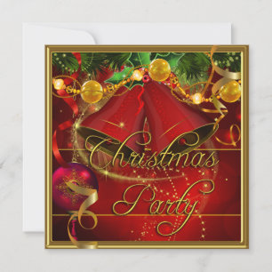 Invitation Noël Fête Gold Red Xmas Parties scintillant
