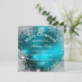 Invitation Noël Fête hiver Wonderland Turquoise (Debout devant)