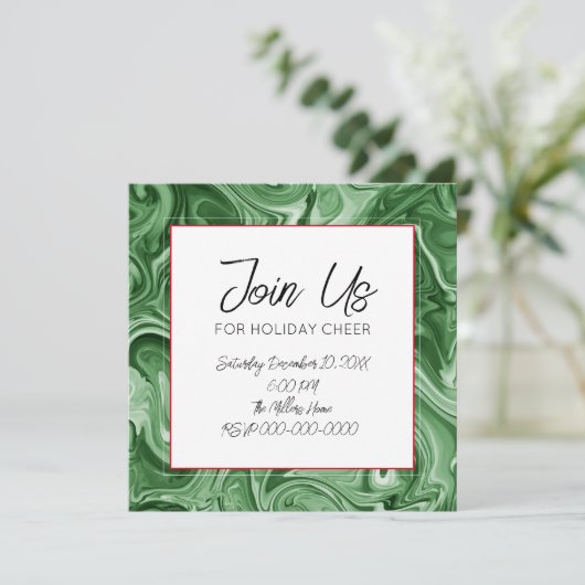 Invitation Noël Fête Marbrée Swirl Texte Festif (Debout devant)