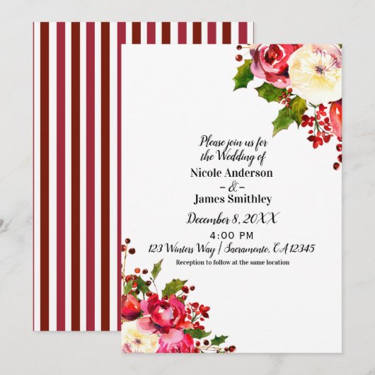 Invitation Noël Fête moderne Mariage d'hiver Floral (Devant / Derrière)