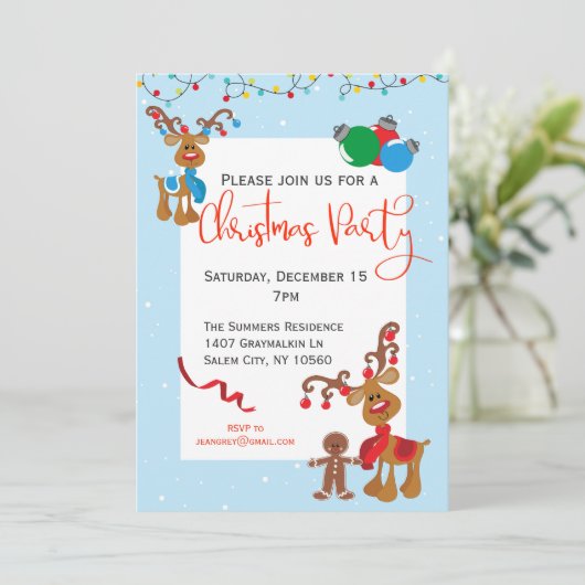 Invitation Noël Fête Reindeer Rudolph (Debout devant)