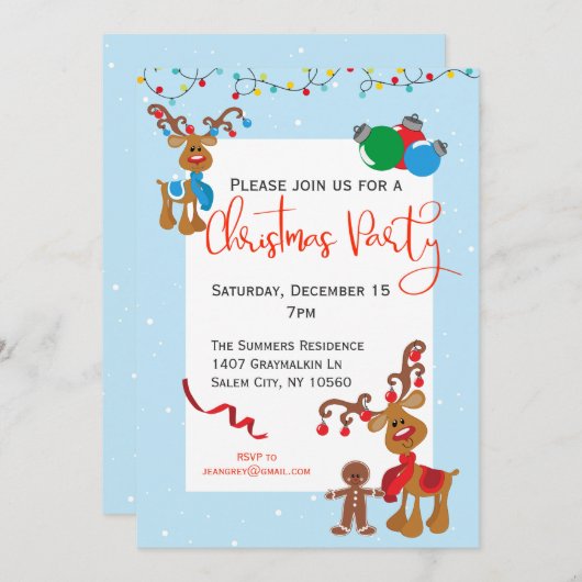 Invitation Noël Fête Reindeer Rudolph (Devant / Derrière)