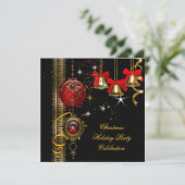 Invitation Noël Fête Rouge Blanc Noir Or (Debout devant)