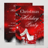 Invitation Noël Fête Rouge Haut talon Santa chapeau (Devant / Derrière)