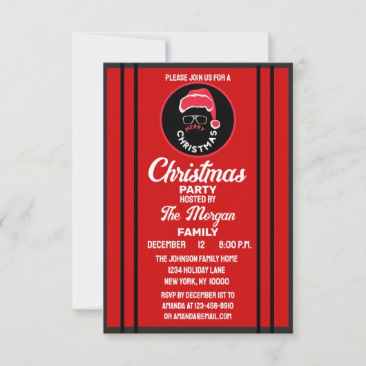 Invitation Noël Fête Rouge Noir (Devant)