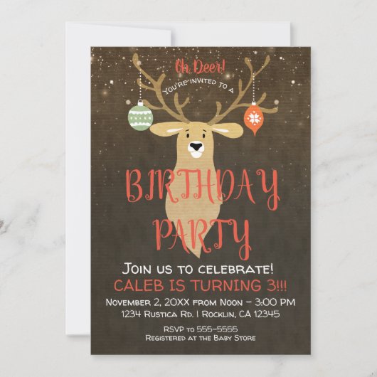 Invitation Noël Fête Rustique Cerf fête d'anniversaire (Devant)